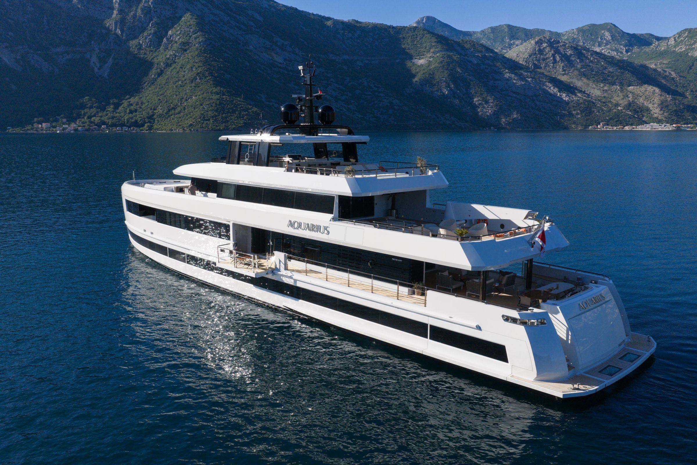Aft three-quarter view of AQUARIUS showing her open aft decks