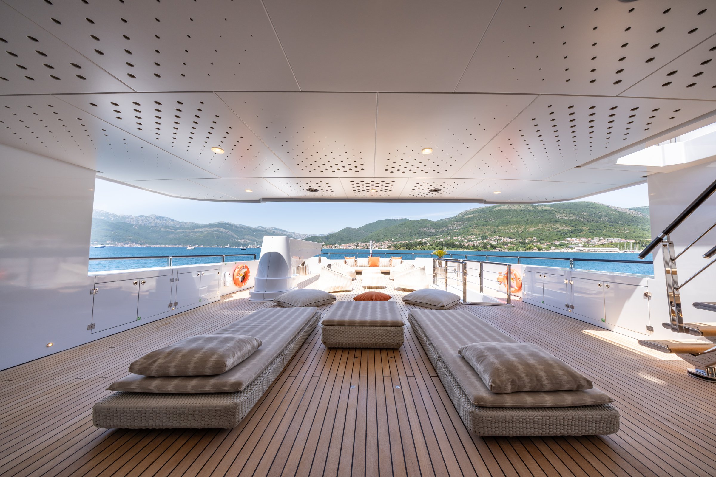 Sun loungers on the upper deck of AQUARIUS