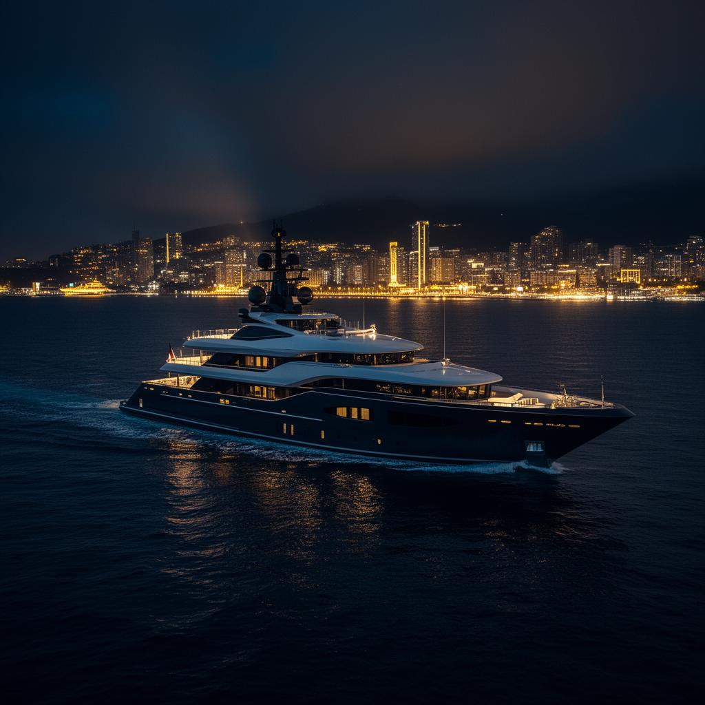 Luxury yacht at night