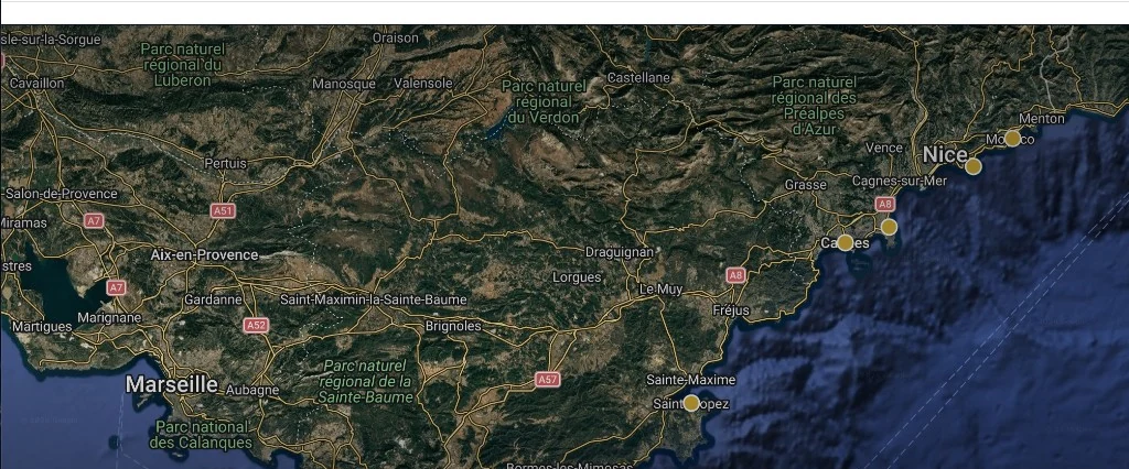 Satellite cruising chart of Nice