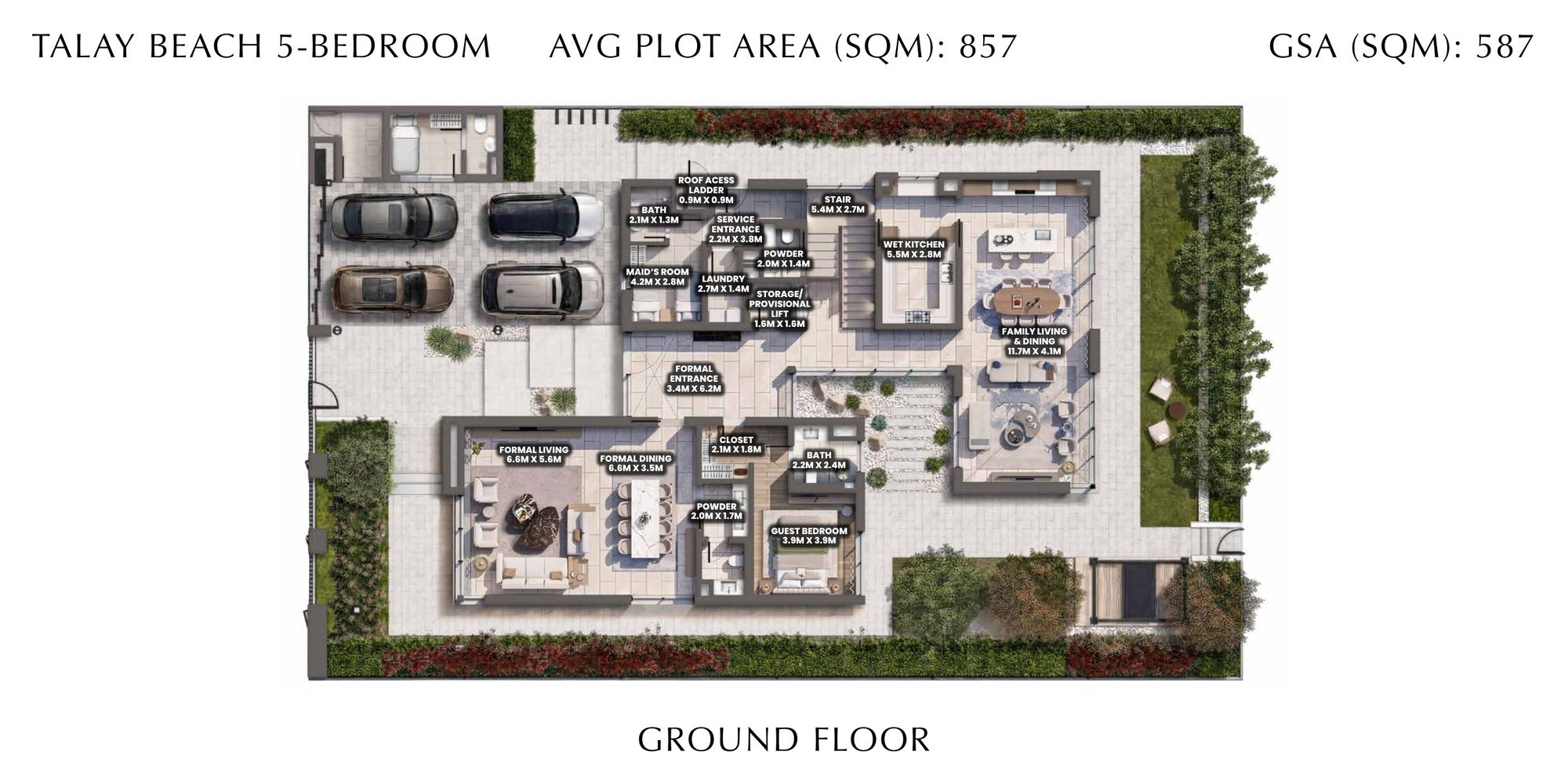 Ground-floor plan of a Talay Beach five-bedroom villa, Saadiyat Island, Abu Dhabi