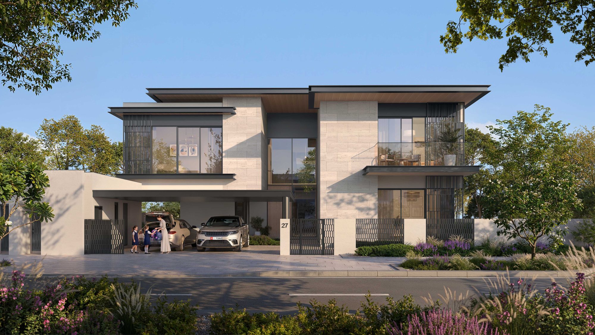 Front elevation of a Talay Beach villa, Saadiyat Island, Abu Dhabi