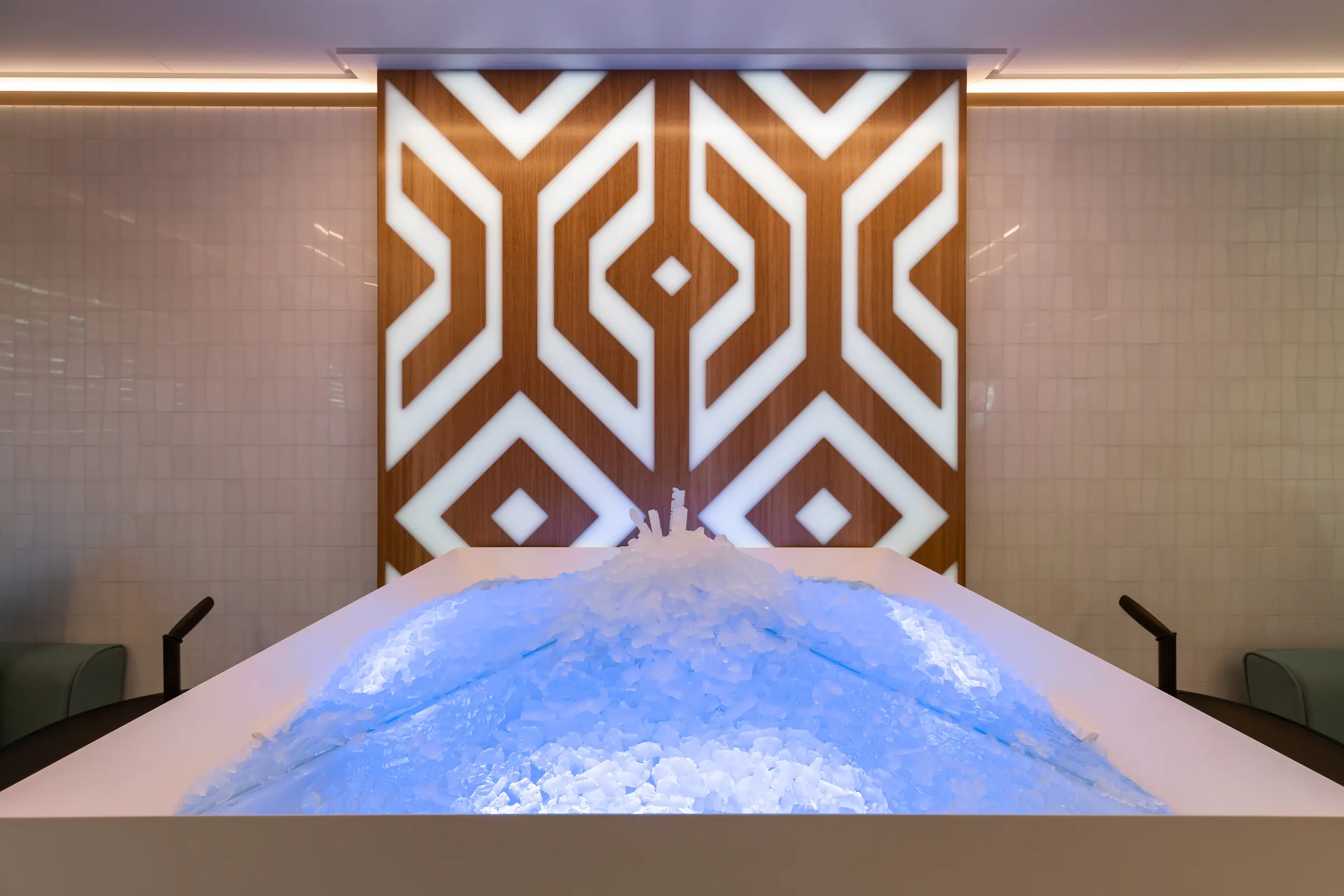 Illuminated indoor spa pool aboard LA DATCHA