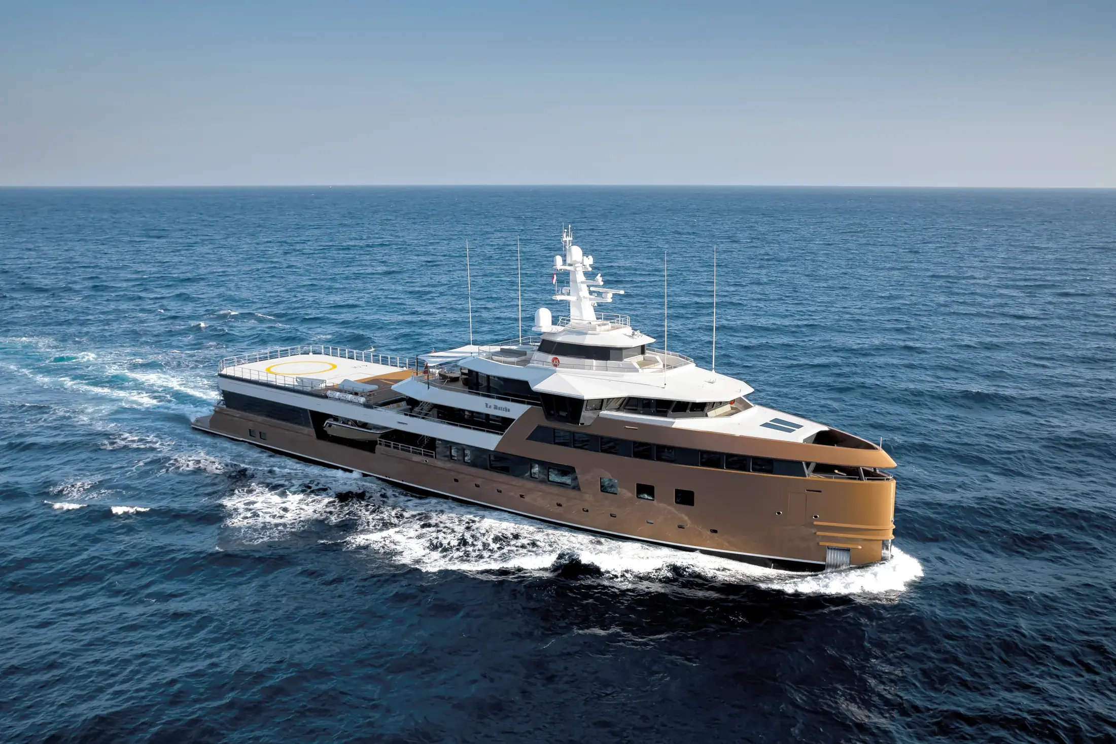 Aerial starboard view of LA DATCHA cruising at sea